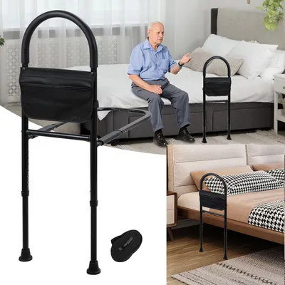 Image de Hengda Barrière de lit Relève-personne Barres de maintien au lit pour personnes âgées Réglable 83-113cm Antidérapant avec sac de rangement