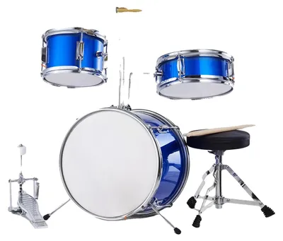 Produktbild von Kinder Schlagzeug, 3-teilige Set, verstellbarer Thron und Drumsticks, Blau
