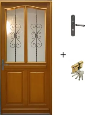 Image de Porte d'entree Bois vitree, Sandy (Sandrine), H215 x L90 p, droite + Poignee Et Barillet (ref 010403FP)