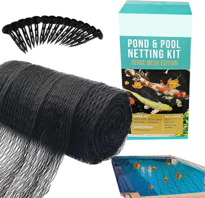 Produktbild von 4,5 m x 6 m Koi-Teichnetz, schwarz, feinmaschiges Netz – schützt Koi-Karpfen vor Vögeln, Katzen, Raubtieren und UV-Strahlung – wiederverwendbar, inklusive Erdspieße
