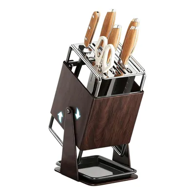 Produktbild von Messerblock aus Edelstahl mit 9 Messeröffnungen, 30° Drehbar Messerblock ohne Messer, Braun