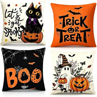 Produktbild von Kissenhüllen Halloween, 4 Stück, dekorativ, für Wohnzimmer und Schlafzimmer