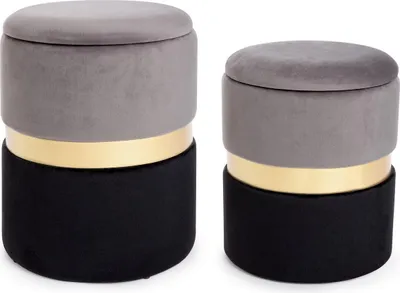 Produktbild von 2er Set Poufs Polina 36 x 36 x 45 cm MDF Polyester Grau Gold Schwarz