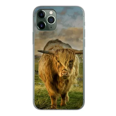 Produktbild von MuchoWow® Handyhülle Schutzhülle Hülle für iPhone 11 Pro Schottischer Highlander - Gras - Berg Silikon Softcase Handy Hülle - Handy
