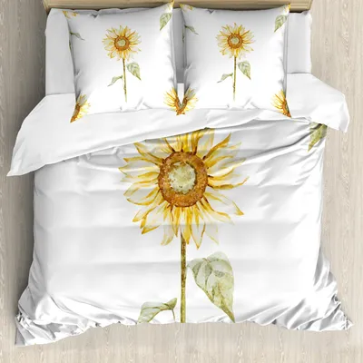 Produktbild von ABAKUHAUS Sonnenblume Bettbezug Set, Sonnenblumen Mit Aquarell Effekt Und In Minimalistischem Design Artwork, 155 x 220 cm + 80 x 80 cm, Gelb Grün