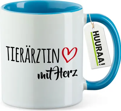 Produktbild von Huuraa Kaffeetasse Tierärztin mit Herz 330ml Blau Keramik Kaffeebecher Geschenkidee