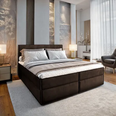 Produktbild von Masseno Boxspringbett PELLIO 140x200 cm Komplett-Set mit Bonell Matratze und Topper, Polsterbett mit Bettkästen -Braun, MONOLITH 29