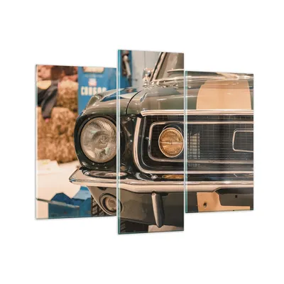 Produktbild von Bilder auf glas - 3 Teile - Abdeckung Ford Mustang - 130x100cm - Glasbilder - Wandbilder - Bilder - zum Aufhängen bereit - Wanddekoration aus Glas - Glas Bilder - Wandbild auf Glas - GCB130x100-4480