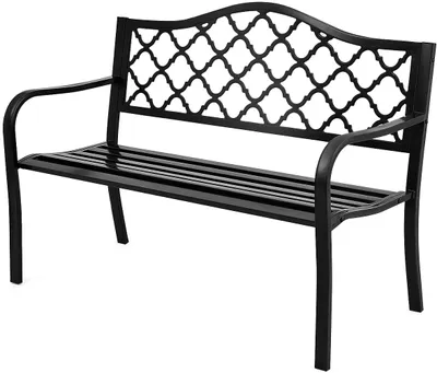 Produktbild von GOPLUS 2-Sitzer Gartenbank, Parkbank  Ruhebank mit Rücklehne und Armlehne belastbar bis 280 kg, 128 x 58,5 x 89 cm schwarz
