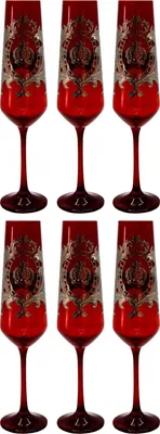 Produktbild von Pompöös by Casa Padrino Luxus Champagnerglas Set Bordeauxrot / Silber Ø 6 x H. 25 cm - Champagnergläser mit edler Platin Beschichtung - Pompööse Gläser designed by Harald Glööckler