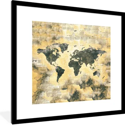 Produktbild von MuchoWow® MuchoWow® Gerahmtes Poster Weltkarte - Aquarelle - Zeitungen 40x40 cm - Poster mit zchwarzem Bilderrahmen - Poster - Plakat im Rahmen