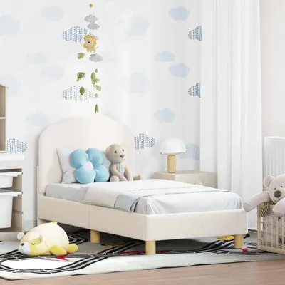 Obrázok produktu pre Maison Exclusive – Rám postele pre deti s opierkou, krémová farba, 70 x 140 cm, materiál: bouclé