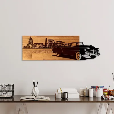 Obrázek produktu pro Wallity, klasický styl, dekorativní doplněk na zeď ze dřeva, ořech, 50 % DŘEVO / 50 % KOV, 80 x 3 x 25 cm