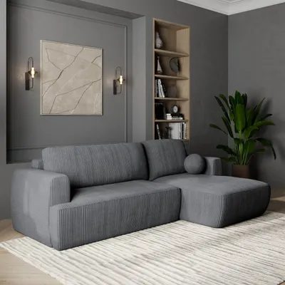 Produktbild von Masseno Ecksofa SENTI P R-S mit Schlaffunktion L-Form, Sofa mit Bettkasten, Wohnzimmersofa, Couch, Soffa, Bettsofa, Couchgarnitur- Grau, POSO 60