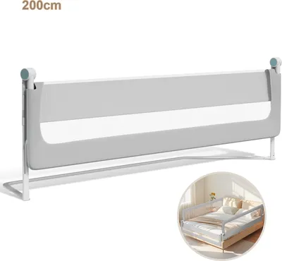 Image de Hengda 200cm barrière de lit pliable, 180 degrés de rotation pour les jeunes enfants, réglable en hauteur, filet aéré, pour lit d'enfant, gris