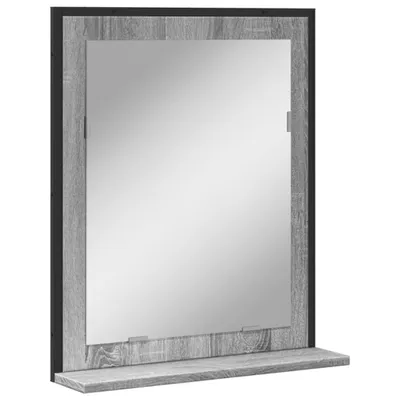 A product shot of a mirror with a shelf.