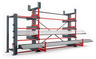 Produktbild von RR Industrietechnik Roll-Aus-Regal einseitg Typ RRS-EM mit 560mm Nutztiefe, 5 Ebenen und 2600kg Traglast pro Arm
