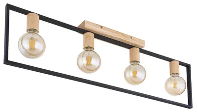 Produktbild von Deckenlampe, Holz, Metall, schwarz, 4 Flammig, L 90 cm