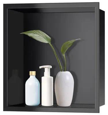 Image de Douche de niche, noire mat, 30 x 30 x 10 cm, en acier inoxydable, encastrée, étanche
