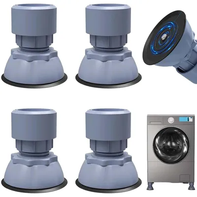 Productafbeelding van 4 universele voetjes voor wasmachines, grijs, rubberen voetjes voor meubels, trillingsmat voor wasmachines, trillingsdemping voor wasmachines, verstelbaar van 10-12 cm