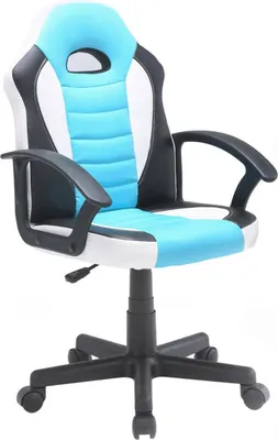 Produktbild von Gaming-Stühl Dfaraon, Kinder-Gaming-Sessel, Schreibtischstuhl, 56x55h89/100 cm, Himmelblau und Weiß