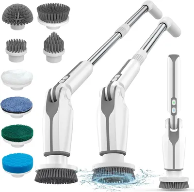 Produktbild von Elektrische Reinigungsbürste, NeuesSpin Scrubber mit 8 Austauschbaren Bürstenköpfen, Verstellbarem Verlängerungsgriff & 2 Rotationsgeschwindigkeiten