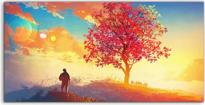 Produktbild von Coloray Acrylbild 140x70  Wandbild Acrylbilder Herbst Landschaft Einzelbaum am Berg