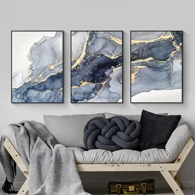 Productafbeelding van Abstracte wandkunst, canvas schilderijen, marmertextuur, grijs, goud, set van 3, 30x40 cm