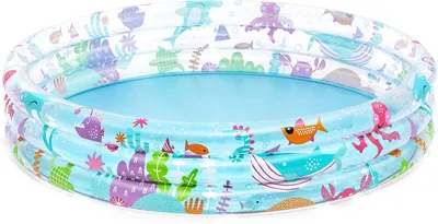 Produktbild von Aufblasbares Planschbecken für Kinder mit drei Schwimmringen – Tiefschwimmbecken – 152 cm x 152 cm x 30 cm – Mehrfarbig