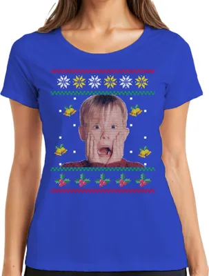 Produktbild von Kevin Allein Zuhause - Weihnachtsgeschenk Ugly Christmas Sweater Weihnachten Damen T-Shirt, Blau, M