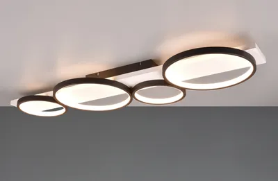 Image de Plafonnier LED MEDERA 44 W, 3000 K, 5100 lm, métal noir, dimensions : 8 x 100 x 34 cm, IP20, Trio