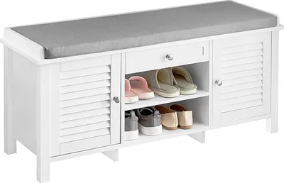 Productafbeelding van SoBuy Zitbank met schoenenopslag, garderobebank, kistbank, schoenenkist, open bank, wit. Afmetingen (ongeveer): 107 x 50 x 35 cm