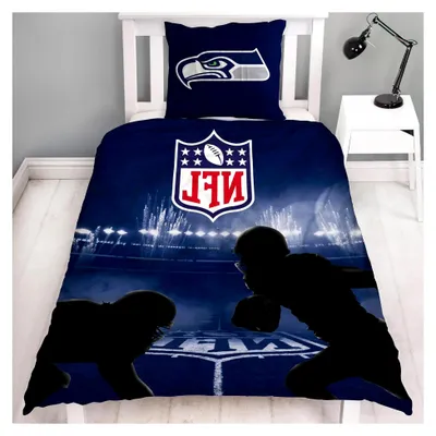 Produktbild von NFL Bettwäsche Seattle Seahawks 135 x 200 cm + 80 x 80 cm 100% Baumwolle Renforcé-Linon-Qualität Reißverschluss American Football Fan Super Bowl Lumen Field Wende-Bezug deutsche Größe