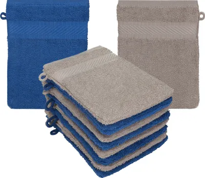 Produktbild von Betz 10 Stück Waschhandschuhe 16x21 cm PALERMO 100% Baumwolle Farbe: blau / stone