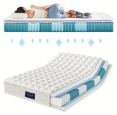 Obrázek produktu pro Matrace se 7 zónami - Matrace z paměťové pěny - Matrace s pružinovou vrstvou - Matrace s chladivým gelem - Dvojlůžko - 160x200 cm