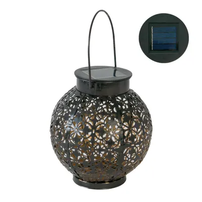 Produktbild von Intirilife Solar Laterne Lampe aus Metall in Schwarz - 15.5 x 16.5 cm - Outdoor Gartenleuchte zur Dekoration für Balkon Garten