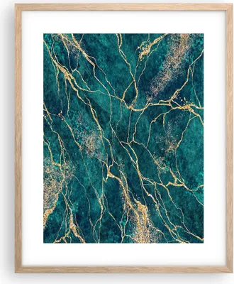 Produktbild von Gerahmtes Poster - Rahmen in heller Eiche - Abstraktion Gold Türkis - 40x50 cm - Wand Bild - Wanddeko - Wandbilder - Kunstposter - Wandposter - Bilderrahmen - Bilder - Kunstdruck - P2NPA40x50-4564