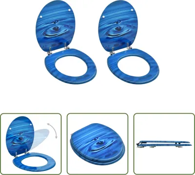 Produktbild von The Living Store Toilettensitze mit Deckel 2 Stk. MDF Blau Wassertropfen-Design