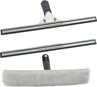 Produktbild von Novaliv Sparset Fensterwischer und Fensterabzieher Profi 35 cm Fensterreiniger Edelstahl mit auswechselbaren Gummilippe Fensterlippe Fensterreinigung Fensterputzer Abzieher Fenster Duschabzieher