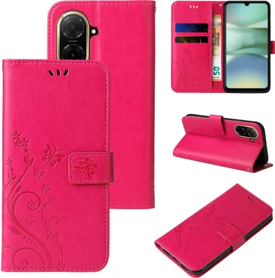 Produktbild von Handyhülle für Xiaomi Redmi A5 Floral Blumen Schmetterling Flip Cover Hülle Case Klapphülle Handytasche Farbe: Pink