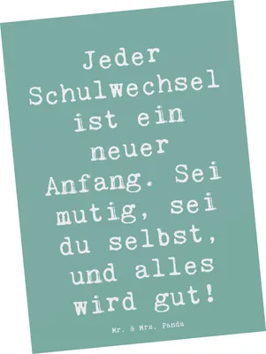 Produktbild von Mr. & Mrs. Panda Postkarte Spruch Einen Schulwechsel bewältigen - Meeresbrise - Geschenk, Trost, Ansichtskarten, mutig sein, Schule, Motivation, Mutmacher, Zuversicht