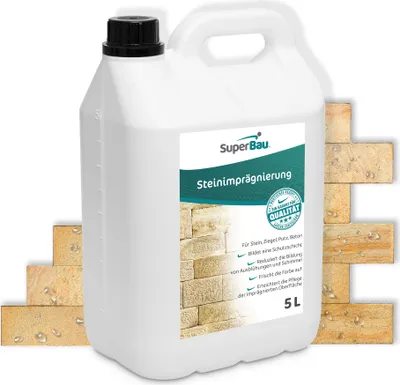 Produktbild von Superbau Steinimprägnierung 5L Außen & Innen, Steinimprägnierer Steinversiegelung Naturstein, für Stein & Klinker & Putz, Benzin- & Lösemittelfrei