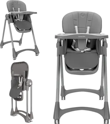 Produktbild von Lorelli Tummy Time Hochstuhl 2-in-1 – höhenverstellbar, 4-fach Rückenlehne, doppelt Tablett, 5-Punkt-Gurt, faltbar, mit Rädern Grau