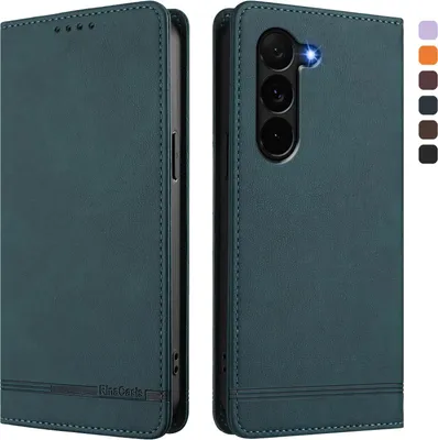 Produktbild von Hülle für Samsung Galaxy Z Fold 6, Retro Kunstleder Ständer Klapphülle mit Kartenfächer und Magnetische Grün