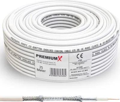 Produktbild von PremiumX 25m PROFI Koaxialkabel 135dB CU 4-fach Antennenkabel