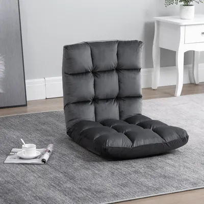 Produktbild von Bodensessel 3-in-1 mit Schlaffunktion, klappbar, Bodensofa Gästebett, Samtbezug, Dunkelgrau | 55 x 71 x 53,5 cm | 13 Positionen | 12 cm Polsterung