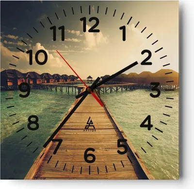 Produktbild von Wanduhr - Quadrat - Glasuhr - Malediven Ferienhäuser Wasser - 40x40cm - Schleichendes Uhrwerk - Lautlos - zum Aufhängen bereit - Dekoration Modern - Wanddekoration aus Glas - C4AC40x40-4951