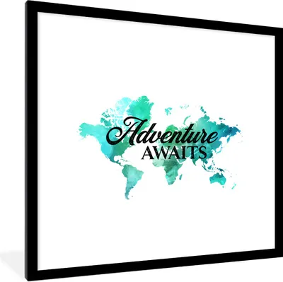 Produktbild von MuchoWow® Gerahmtes Poster Weltkarte - Sprichwörter - Aquarell 40x40 cm - Poster mit Schwarzem Bilderrahmen Wandposter Rahmen Foto Bilder - Poster - Plakat im Rahmen