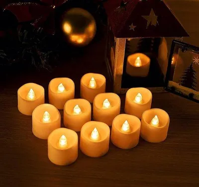 Image de Lampes LED en forme de bougies à lueur vacillante avec minuterie, 32 x 36 cm, lot de 12, fonctionnement sur piles