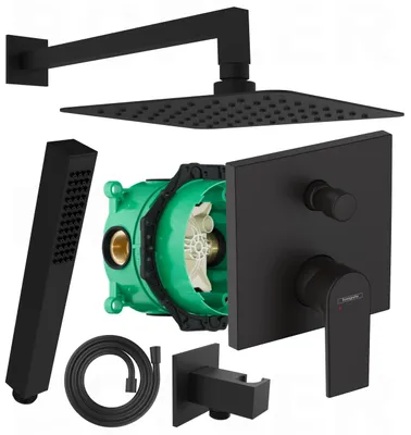 Produktbild von HANSGROHE VERNIS SHAPE Unterputz Armatur mit Umsteller + IBOX | inkl. BOFLER Duschset #22, Duschsystem, Regendusche 20cm, Brauseset, matt schwarz